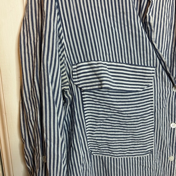 Zara Blue Striped Pocket Boyfriend Shirt - Picture 4 of 4